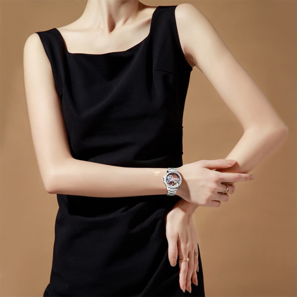 OLEVS 6699 Oversized Skeleton Mechanical Watch for Women