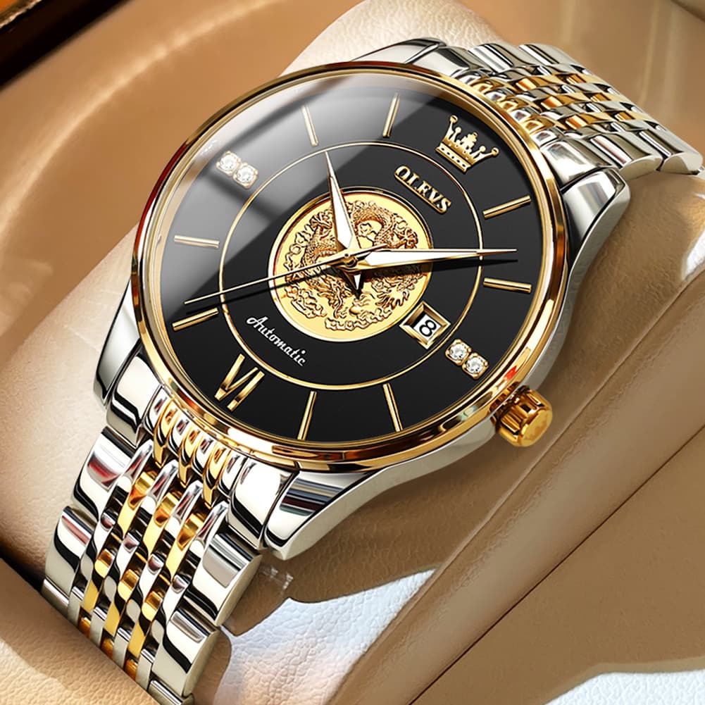 OLEVS 6693 3D Dragon Mechanical Steel Watch for Men