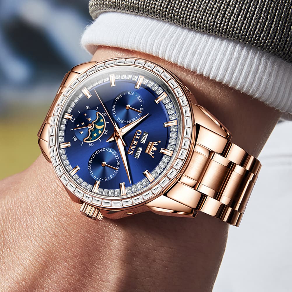 OLEVS 6695 Baguette Diamond Multifunction Mechanical Watch for Men