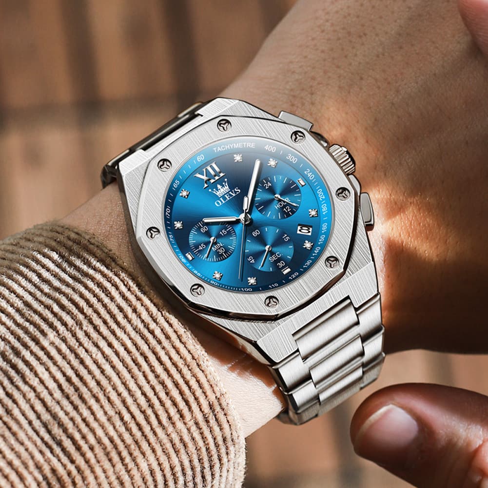 OLEVS 3626 Octagonal Chronograph Quartz Steel Watch for Men