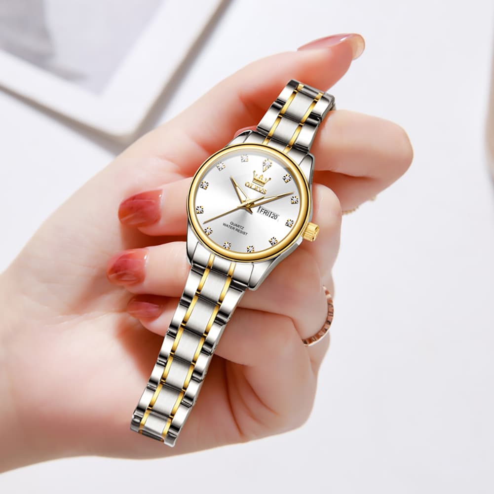 OLEVS 3612 Diamond Dial Quartz Steel Watch for Women