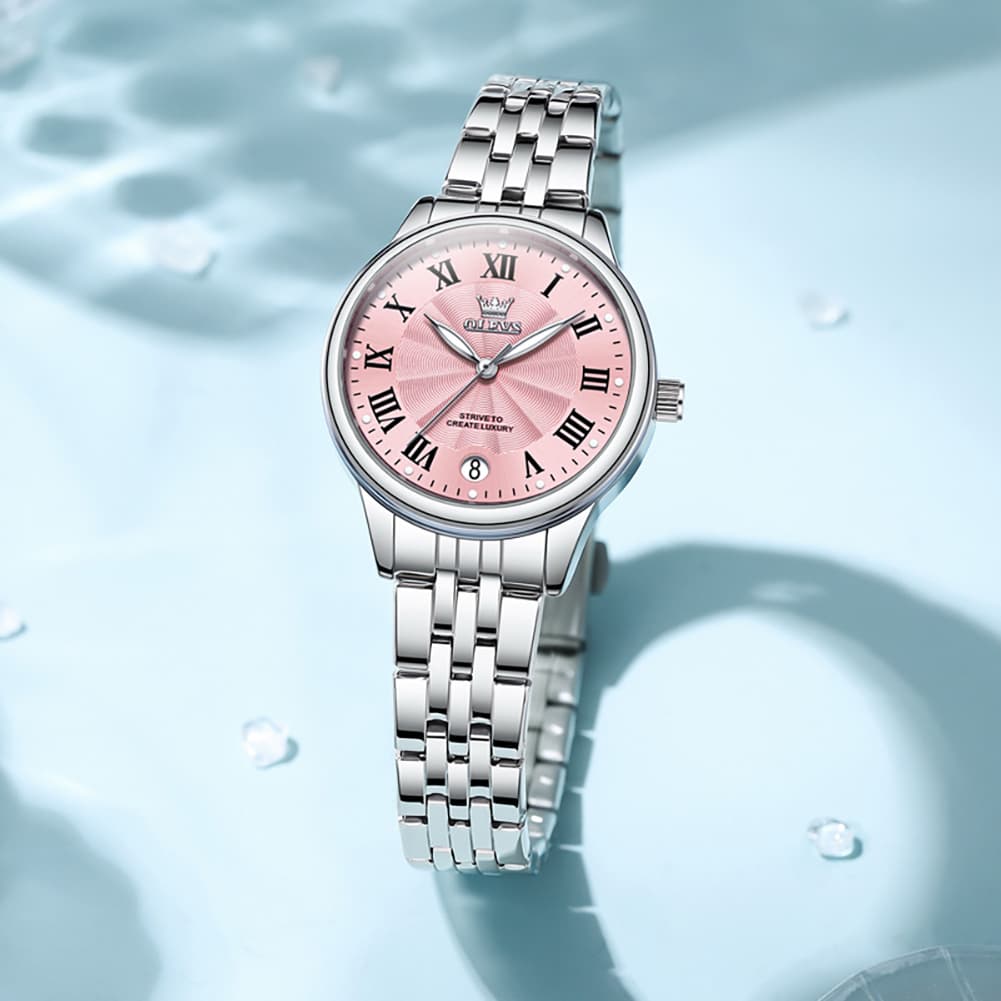 OLEVS Women Tiffany Blue Watch Roman Numeral Silver Stainless Steel Date Quartz 5600