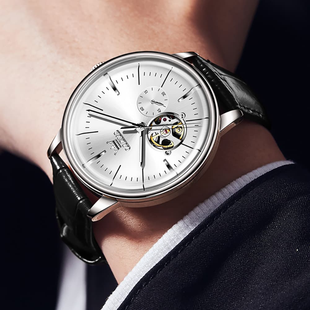 OLEVS 6708 Domed Crystal Open Heart Mechanical Watch For Men