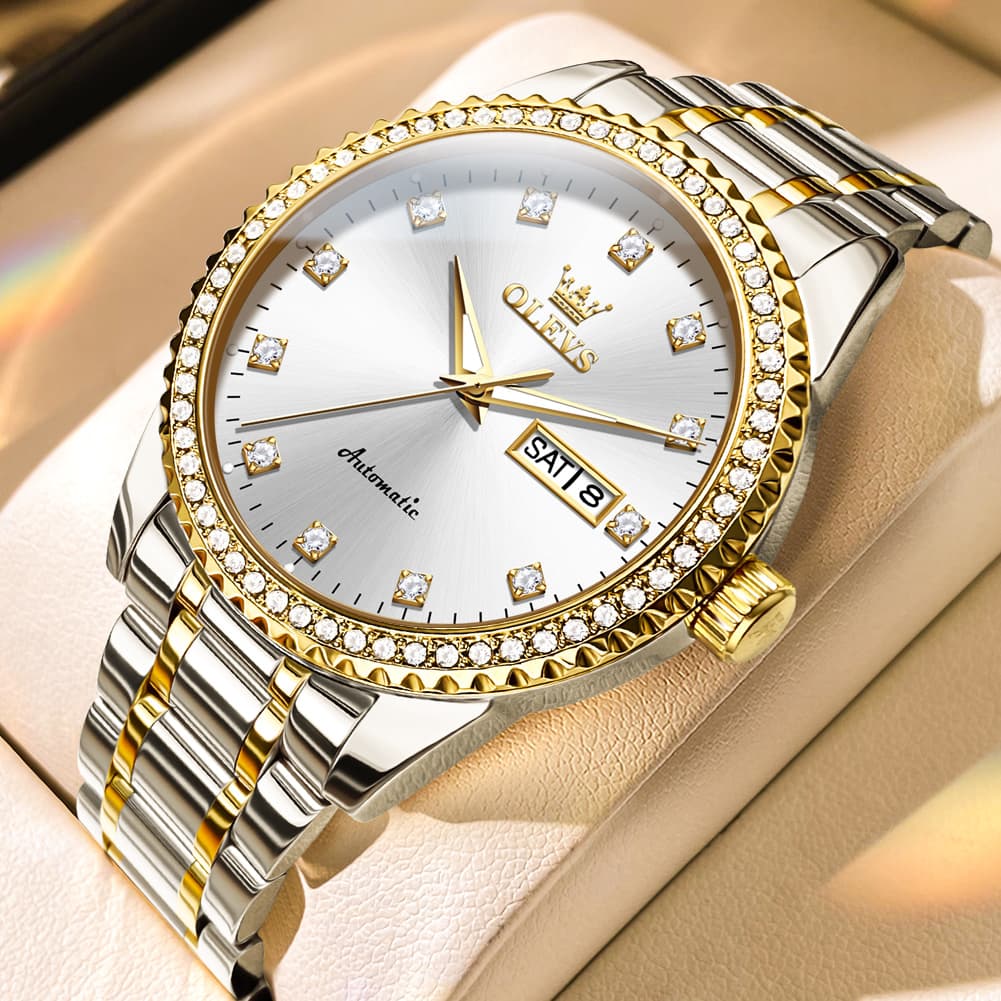 OLEVS 7003 Diamond Bezel Day Date Mechanical Watch for Men