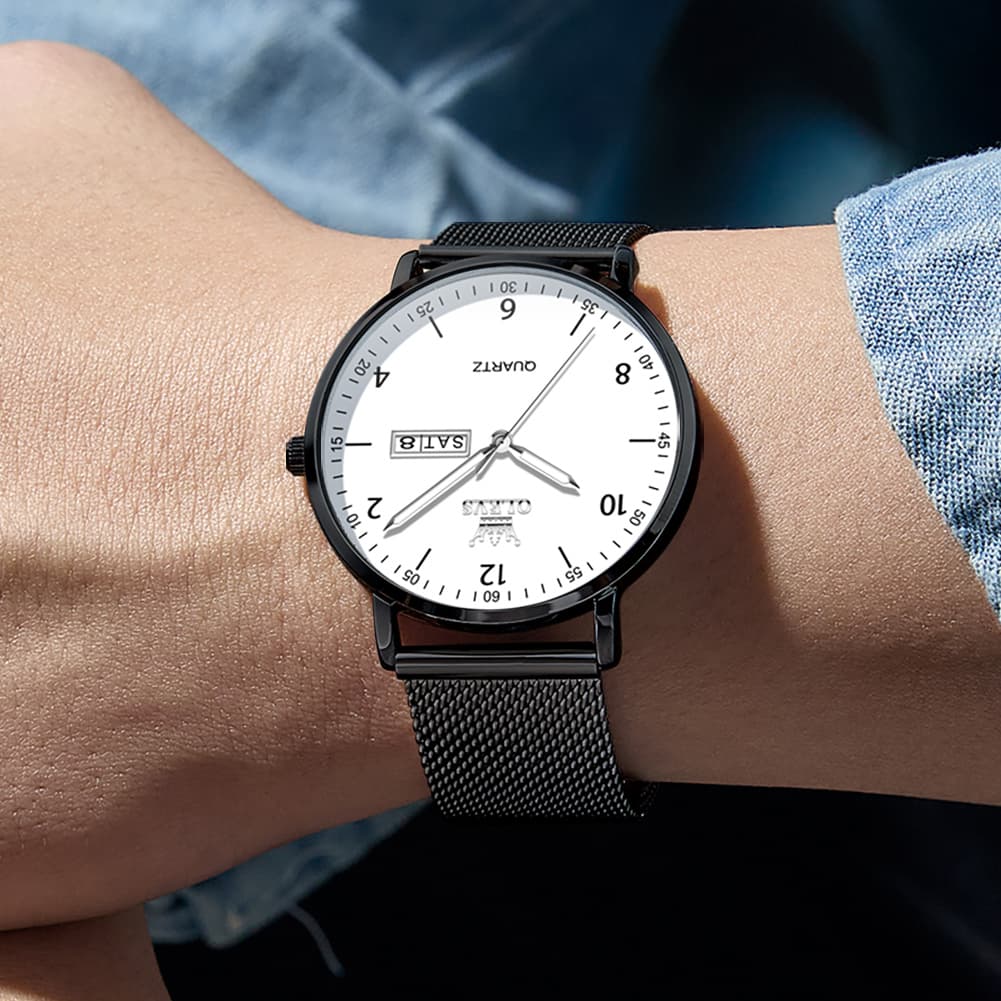 OLEVS 2996 Milanese Steel Minimalist Quartz Watch for Men