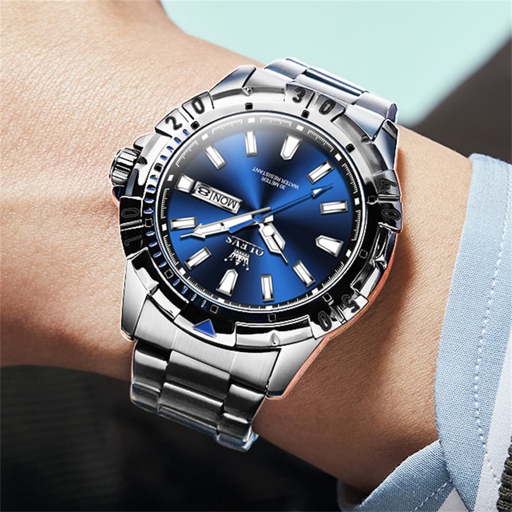 OLEVS Mecha Sport Day Date Watch for Men Stainless Steel 5560