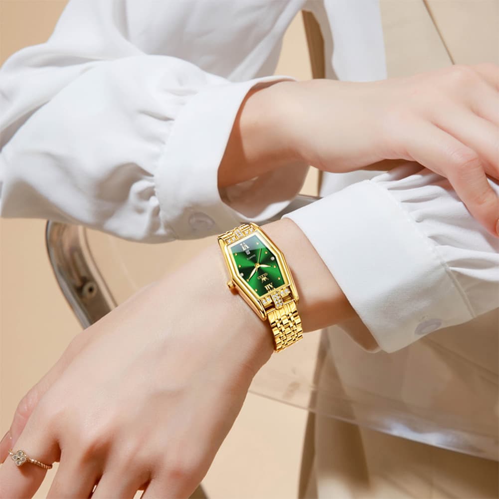 OLEVS 3699 Tonneau Geometric Crystal Womens Dress Watch
