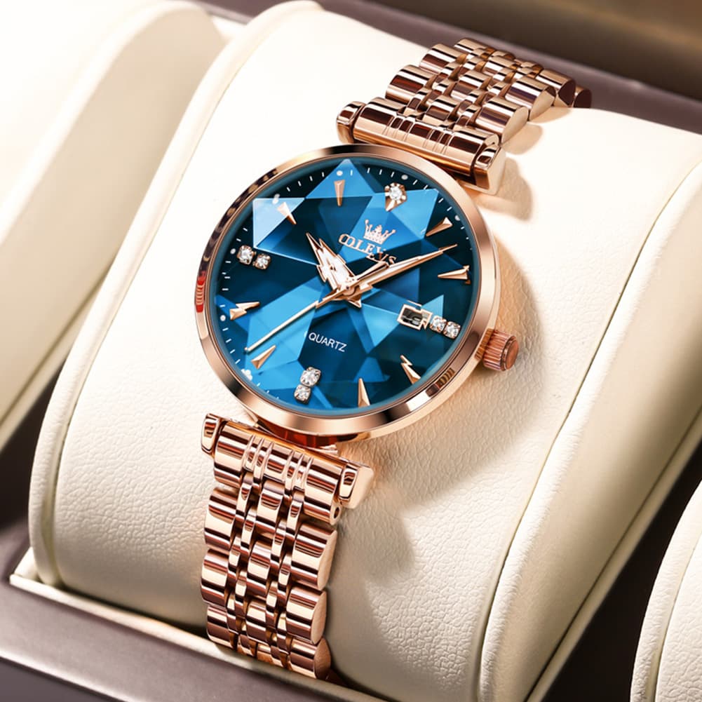 OLEVS Diamond Cut Crystal Dress Watch for Women Stainless Steel 5536