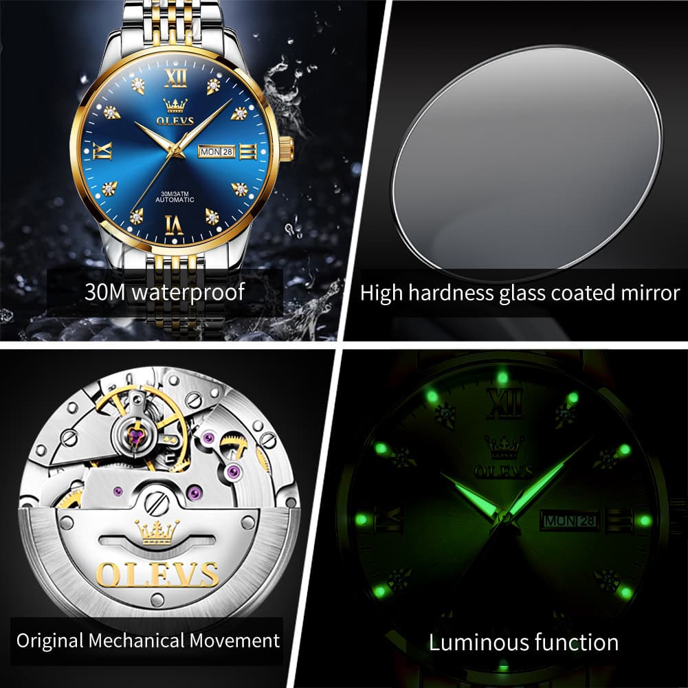 OLEVS 6673 Diamond Mechanical Stainless Steel Watch for Men