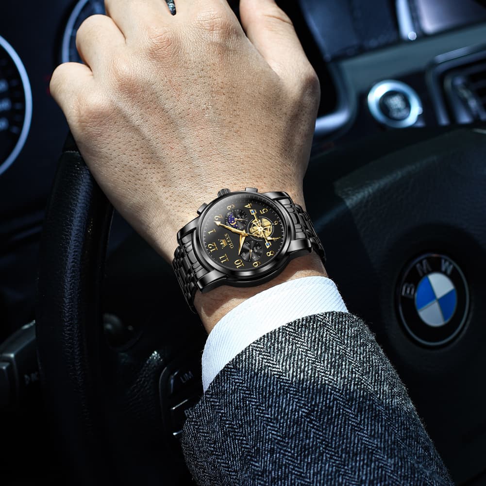 OLEVS 2900 Steel Chronograph Moon Phase Watch for Men