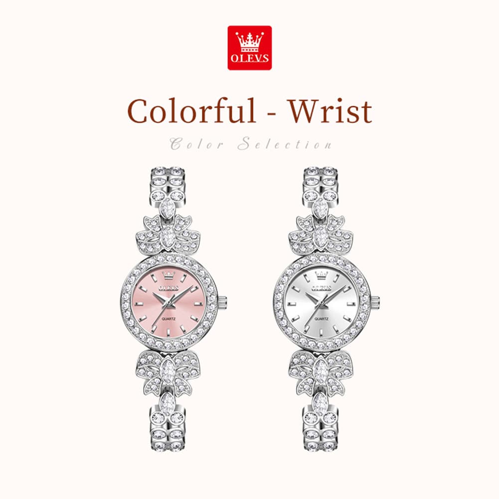 OLEVS 5887 Bow Knot Diamond Bracelet Watch Silver Zirconia Quartz Jewelry Timepiece for Women