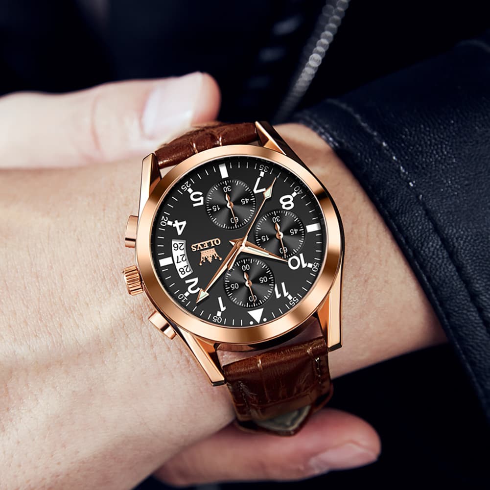 OLEVS 2878 Classic Pilot Chronograph Leather Watch for Men