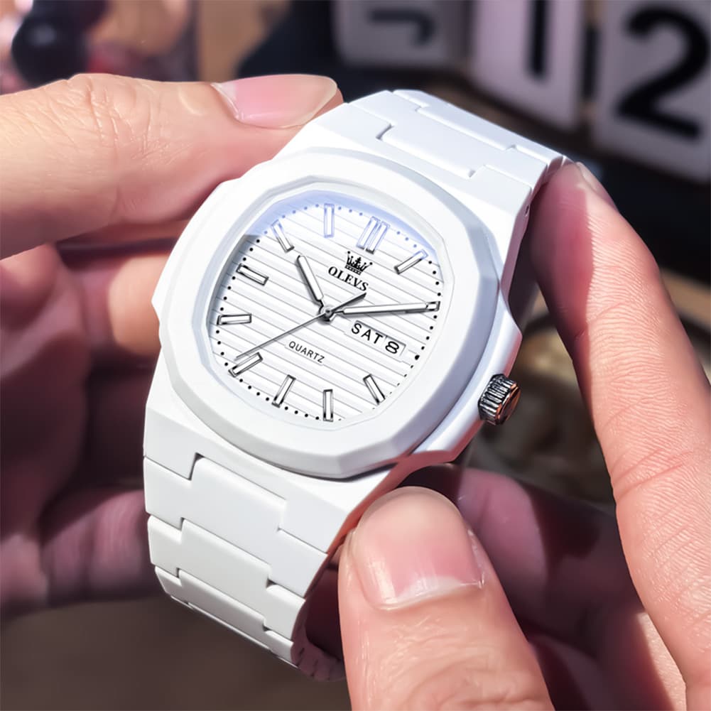 OLEVS Men Streetwear Octagonal Porthole Watch Resin Day Date Quartz 5627