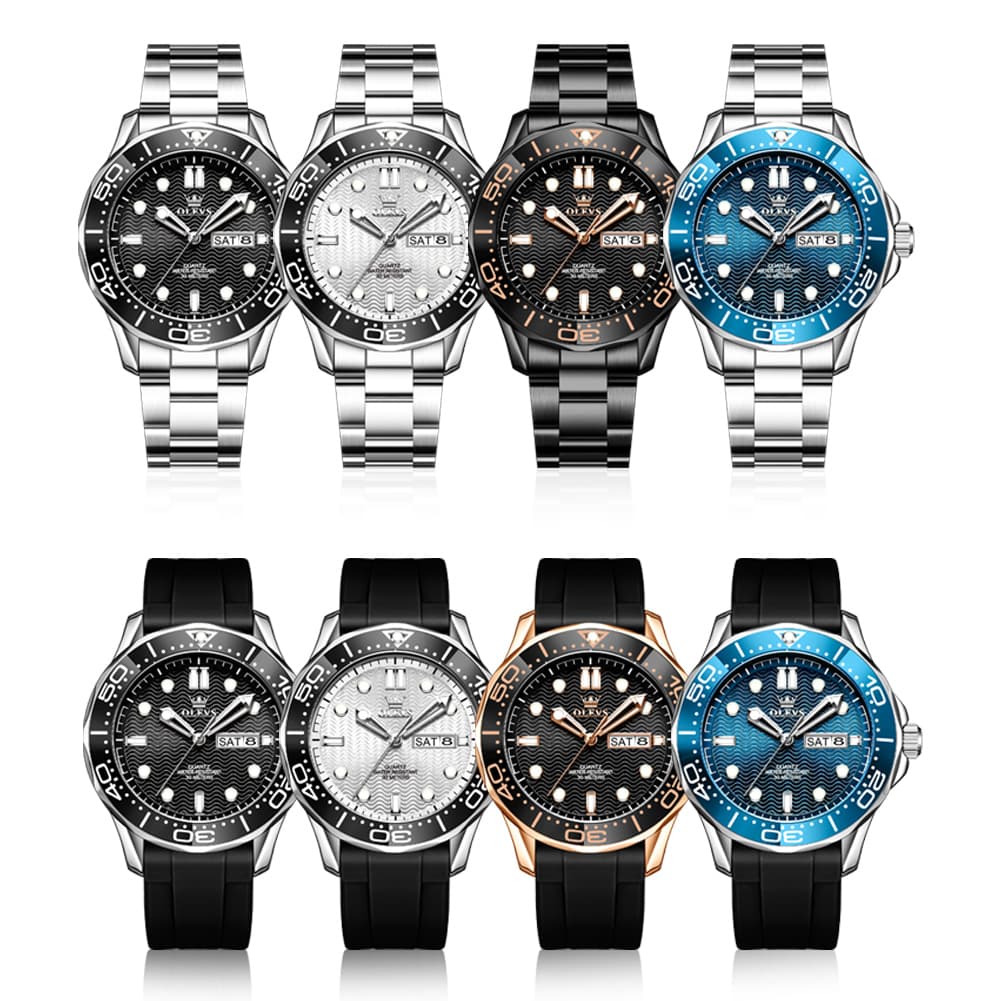 OLEVS 3738 Wave Dial Dive Style Quartz Watch for Men