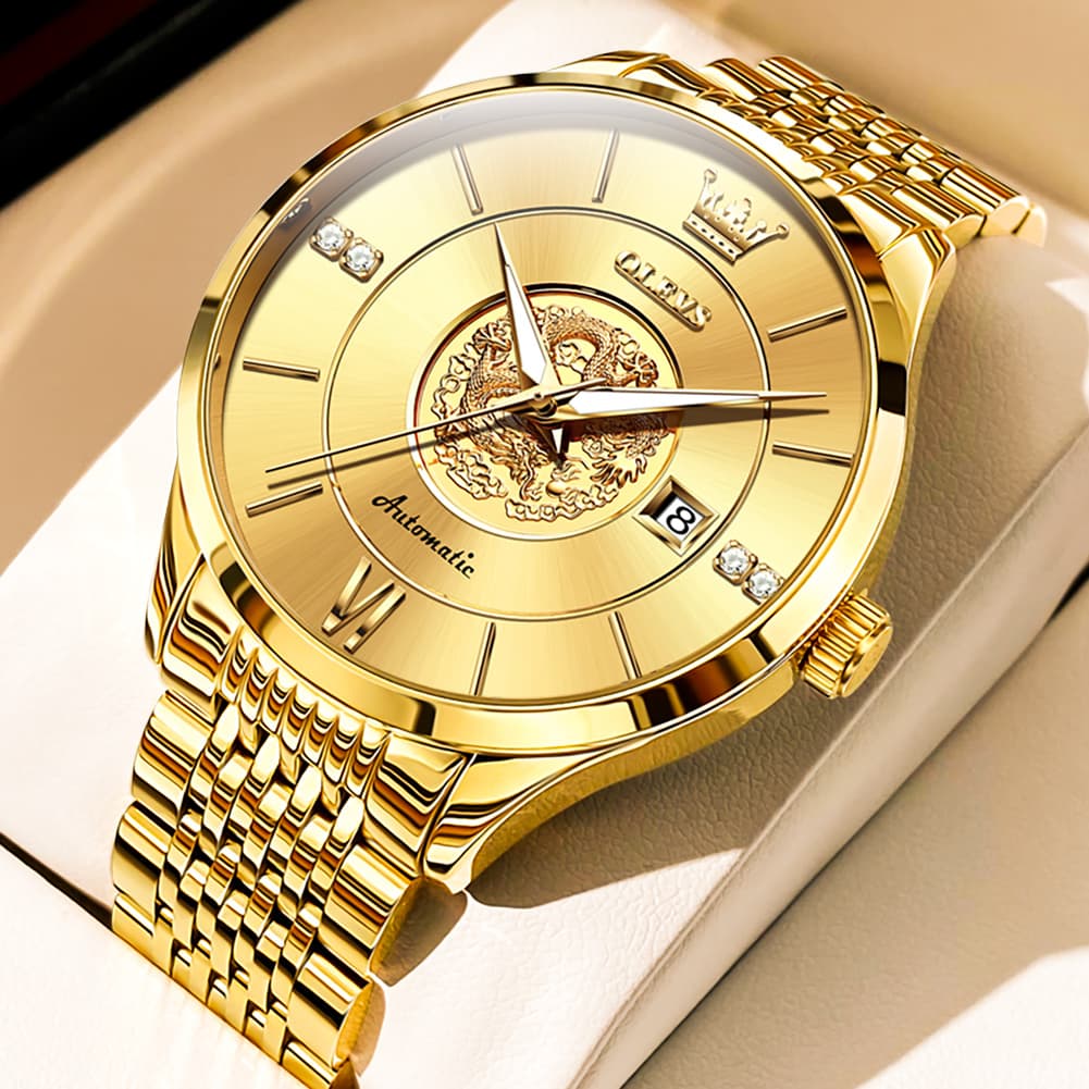 OLEVS 6693 3D Dragon Mechanical Steel Watch for Men