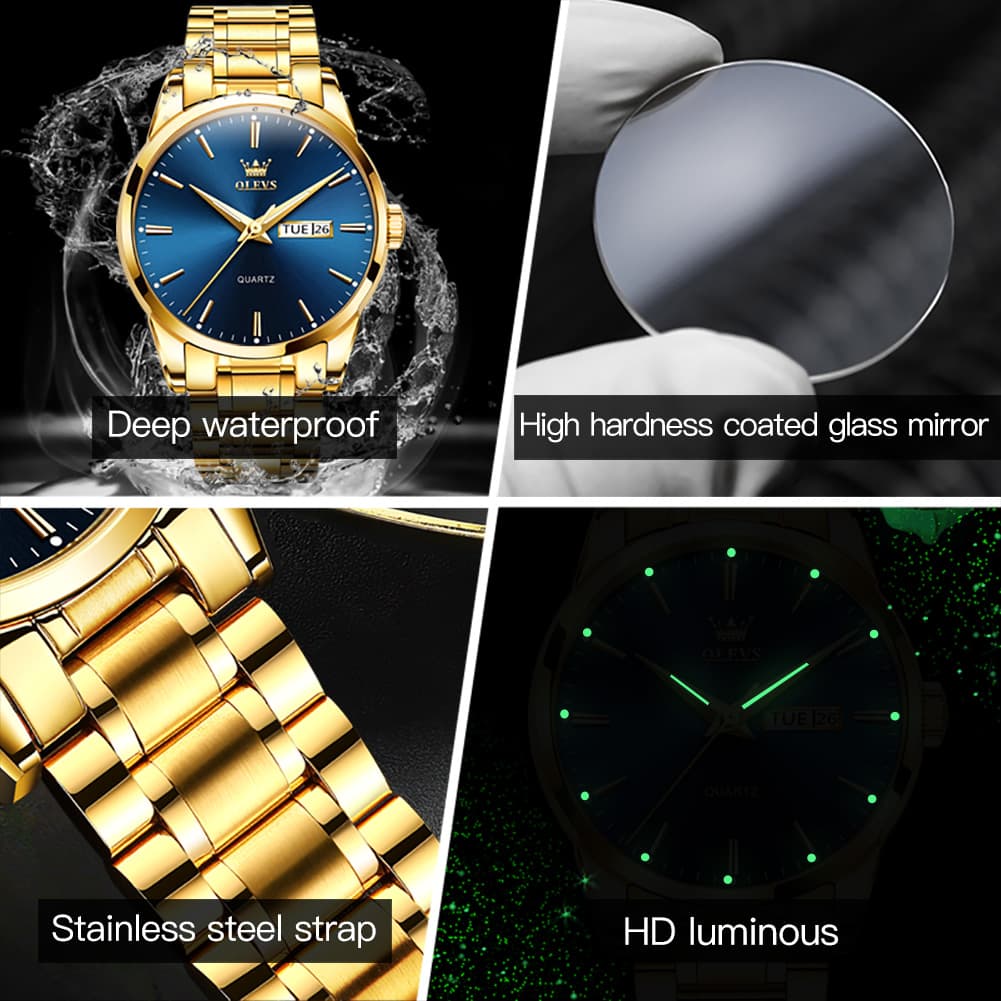 OLEVS 6898 Ultra Thin Day Date Watch Stainless Steel Quartz Casual Timepiece for Men