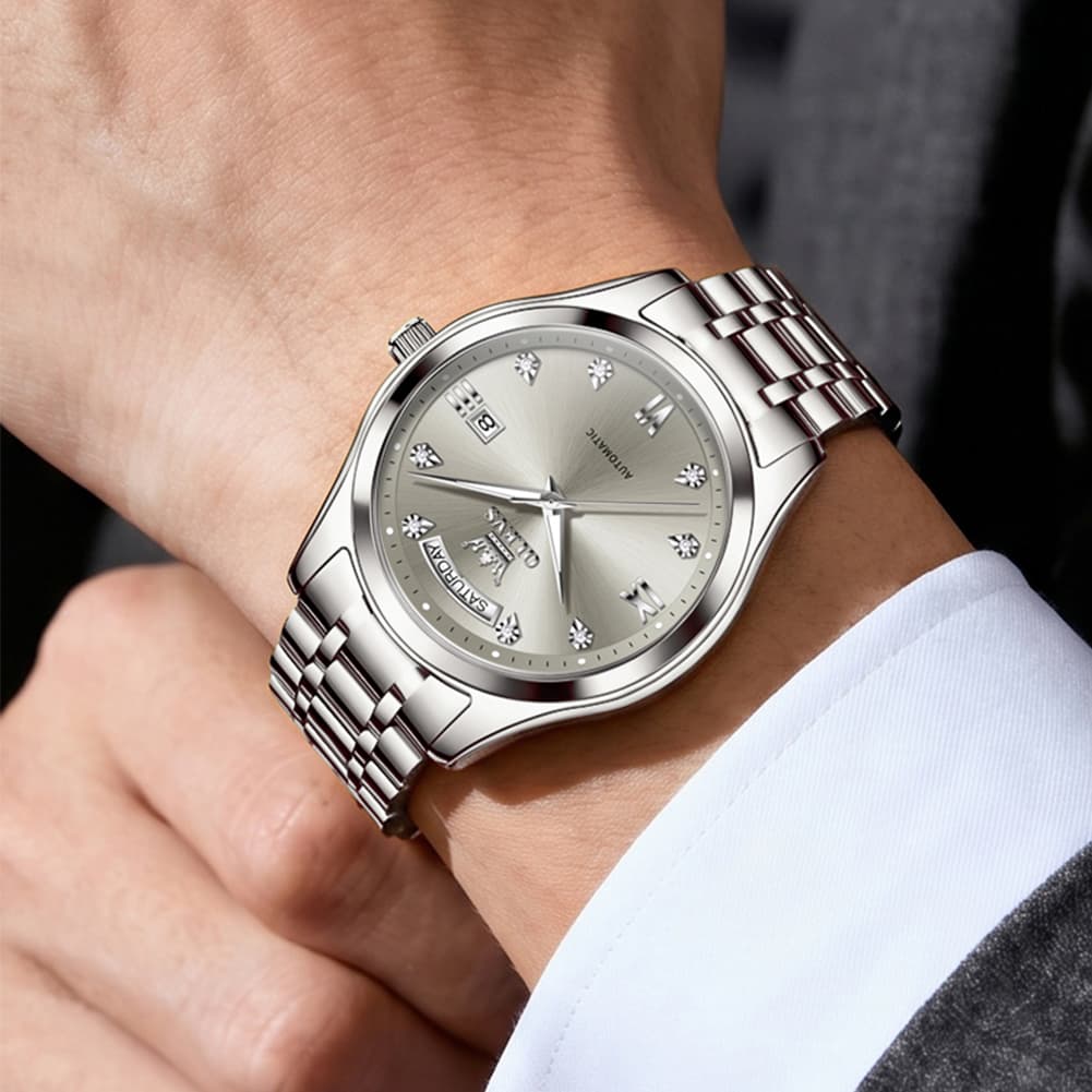 OLEVS 6752 Diamond Dial Day Date Mechanical Watch for Men