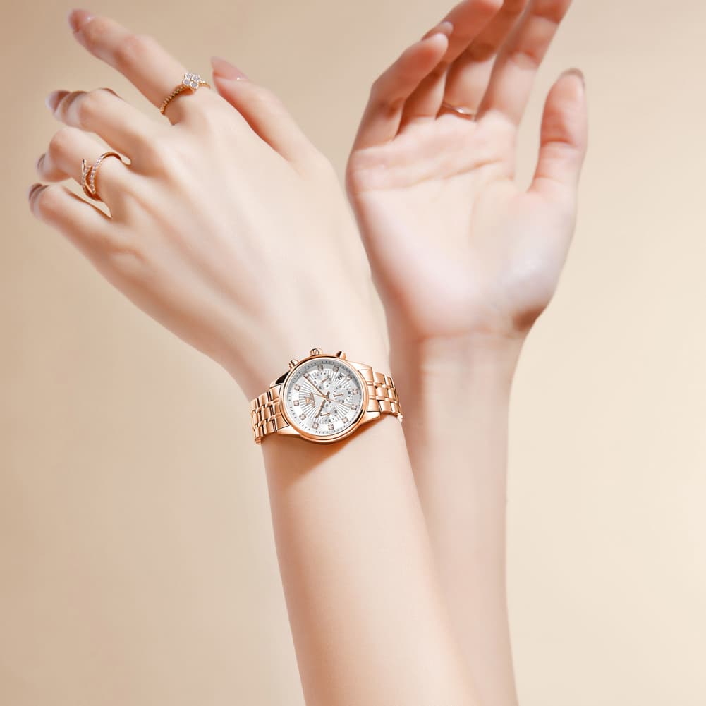 OLEVS 3669 Quartz Multi Dial Diamond Watch For Women