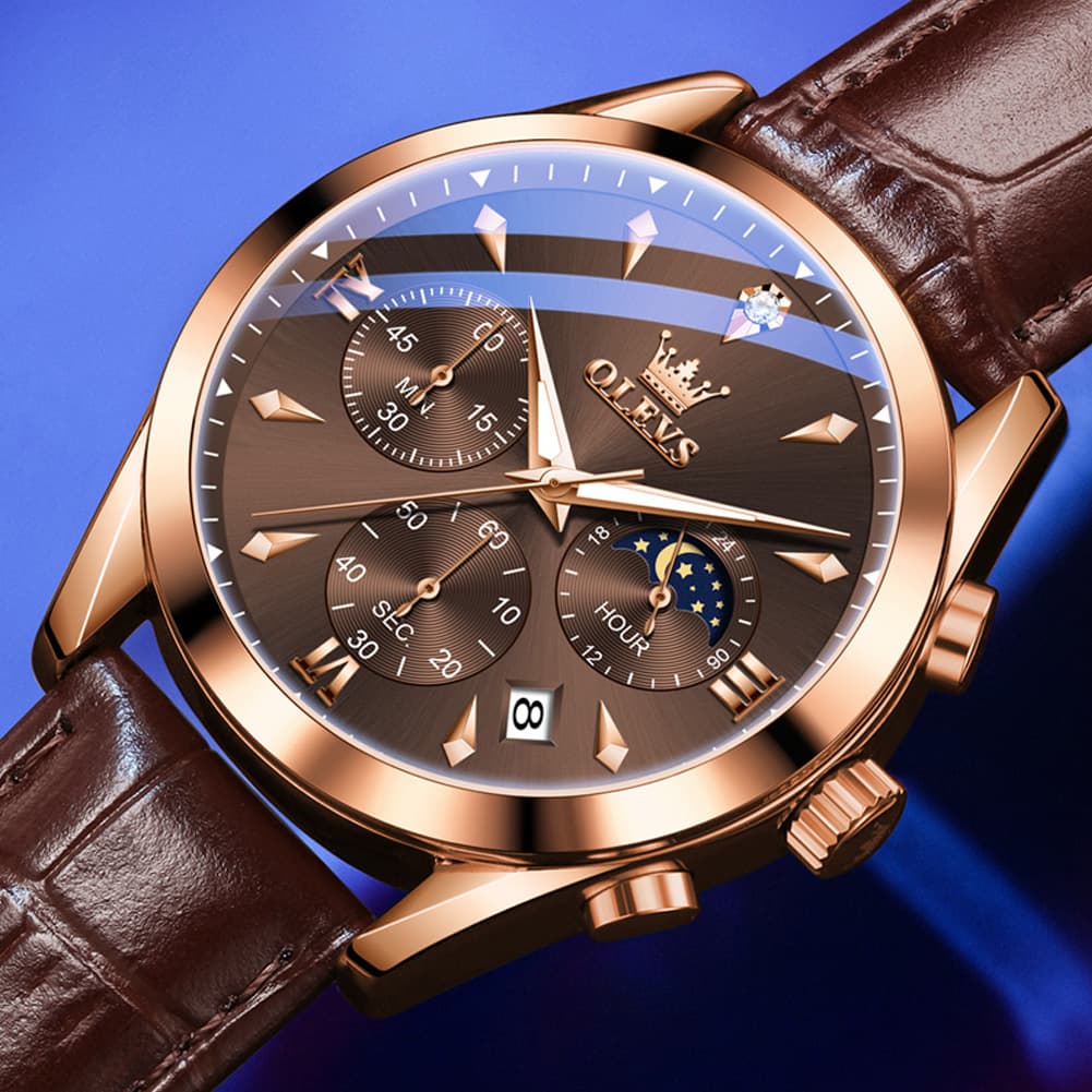 OLEVS 3609 Multifunction Leather Quartz Watch for Men