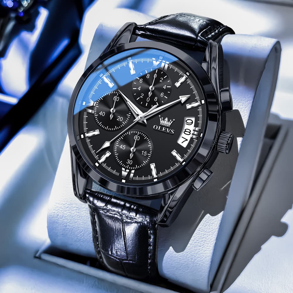 OLEVS 2987 Ultra-Light Leather Chronograph Quartz Watch for Men