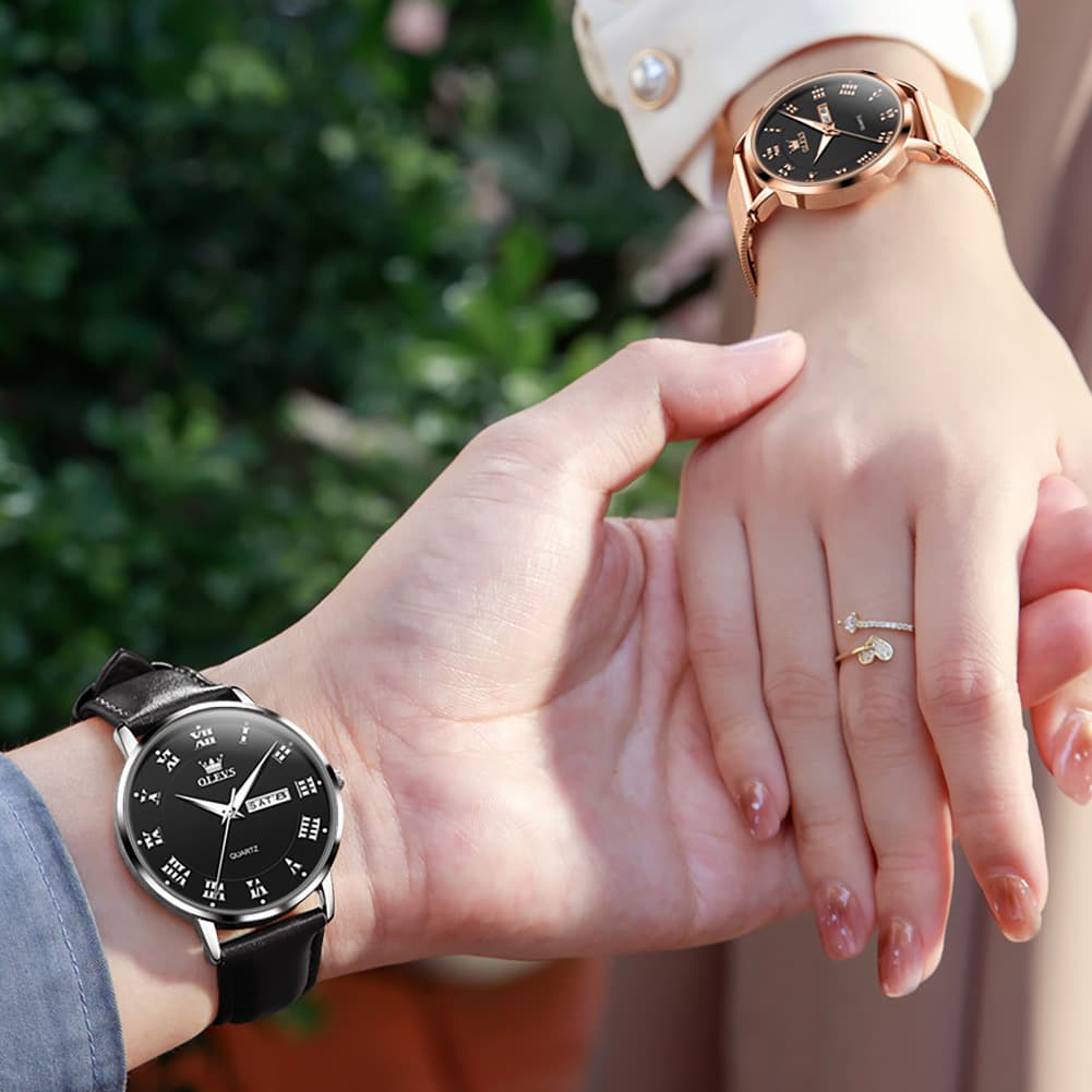 OLEVS 2920 Day Date Quartz Couples Watch Set Men Women