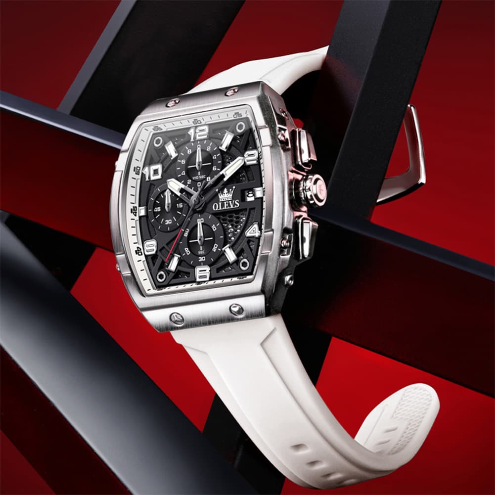 OLEVS 2976 Tonneau Silicone Chronograph Watch for Men
