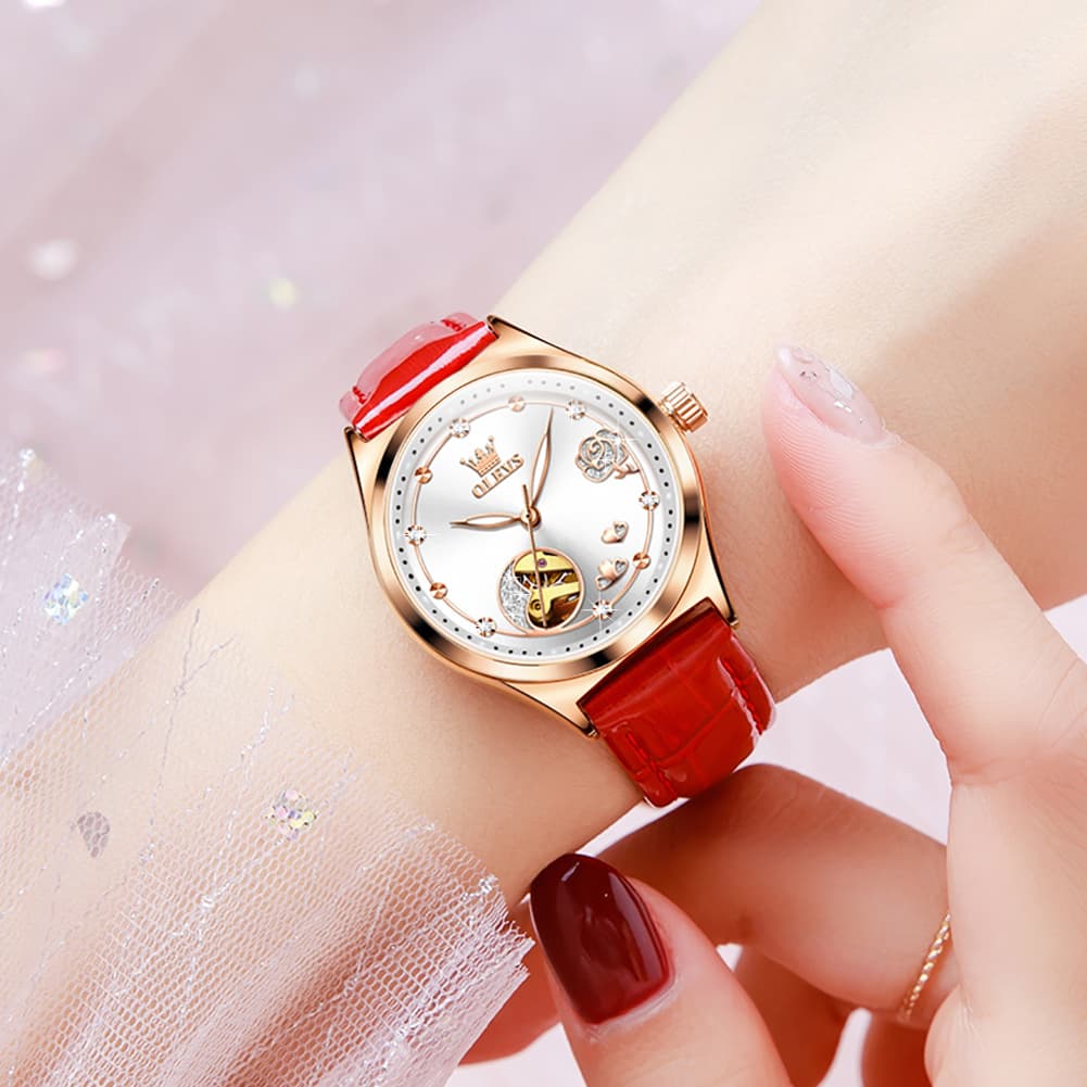 OLEVS 6601 Romantic Open Heart Mechanical Ladies Watch