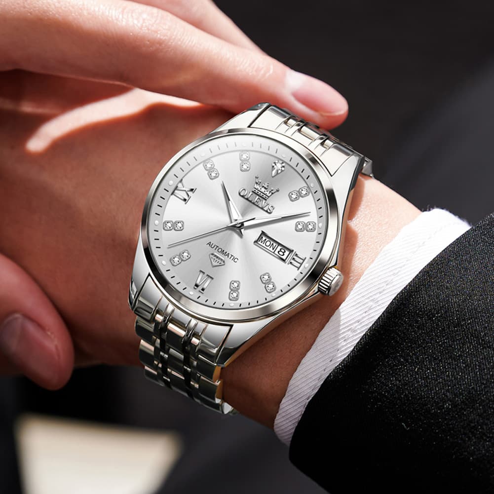 OLEVS Diamond Dial Automatic Mechanical Watch 9801 Day Date for Men