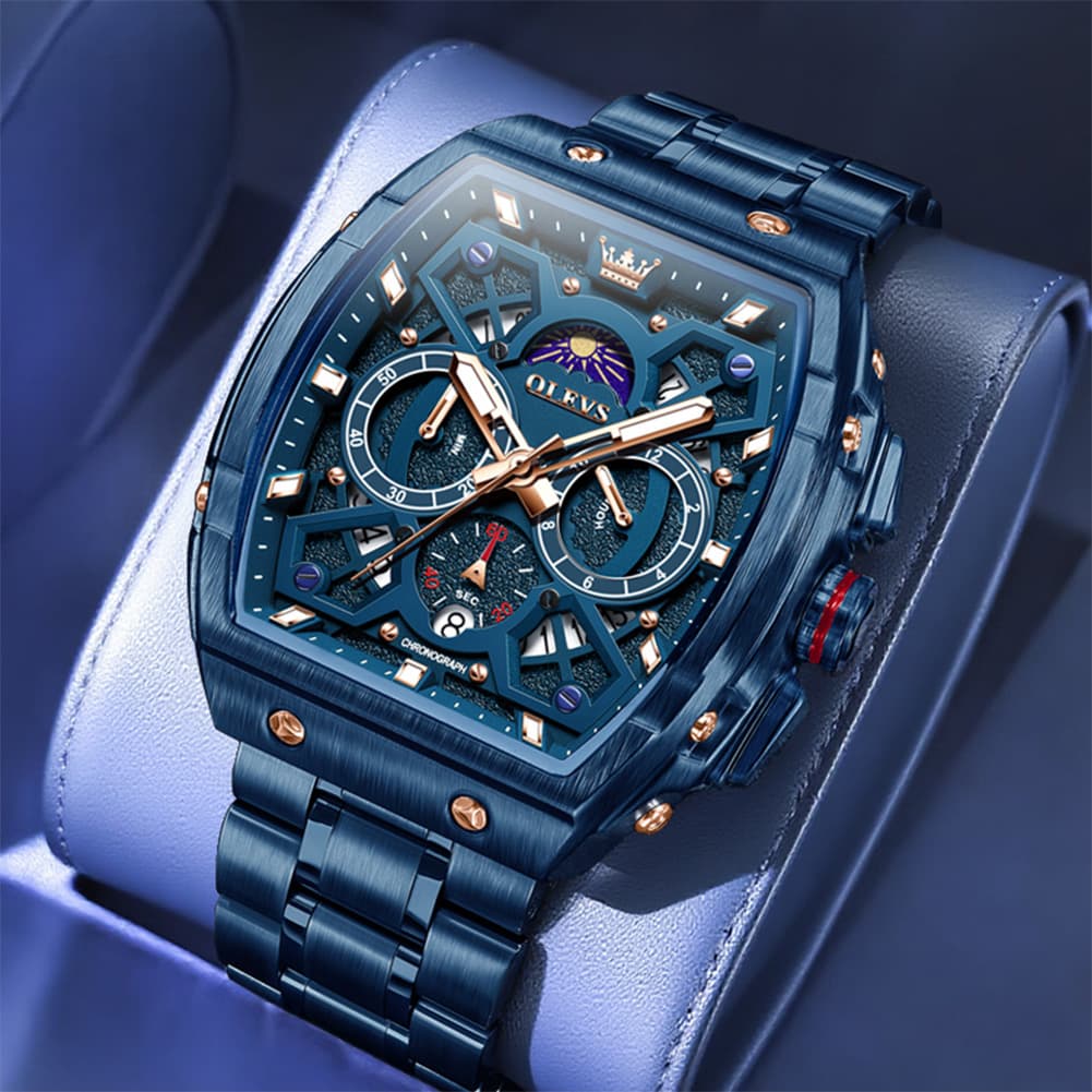 OLEVS 2942 Tonneau Dual Time Quartz Watch for Men