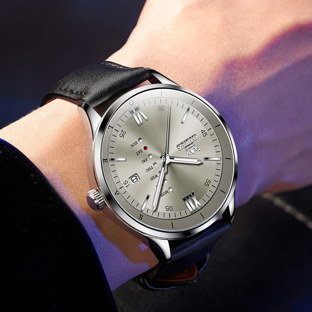 OLEVS 2931 Minimalist Leather Quartz Watch for Men