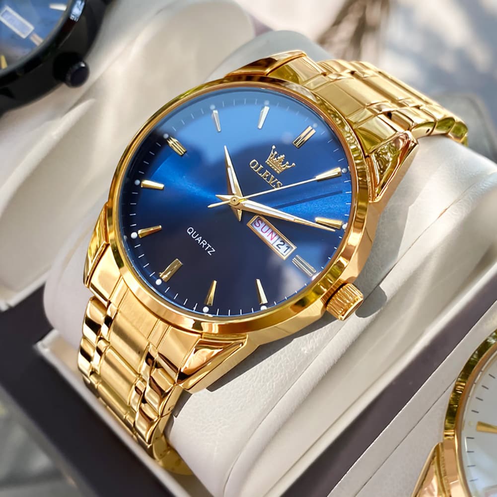 OLEVS 6898 Ultra Thin Day Date Watch Stainless Steel Quartz Casual Timepiece for Men