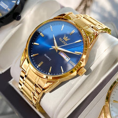 OLEVS 6898 Ultra Thin Day Date Watch Stainless Steel Quartz Casual Timepiece for Men
