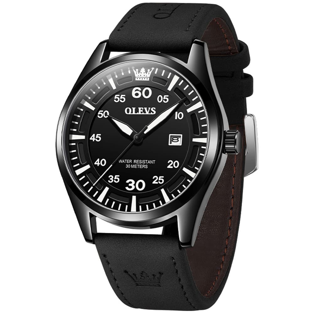 OLEVS 9962 Pilot Sports Date Display Leather Watch for Men