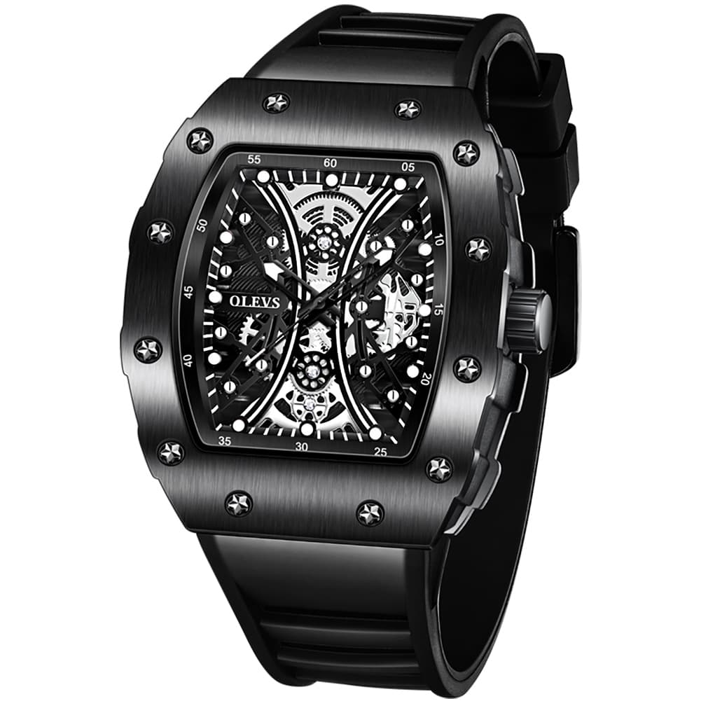 OLEVS 3602 Tonneau Skeleton Quartz Watch for Men