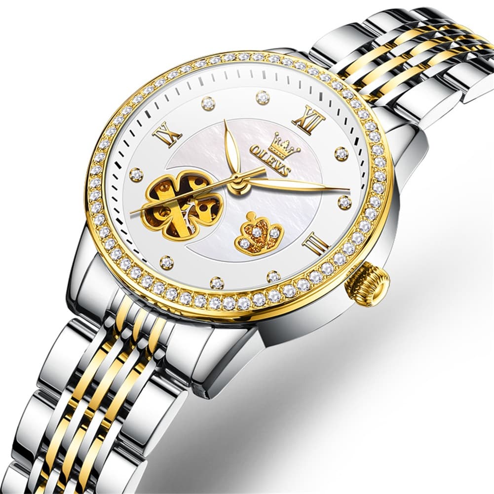 OLEVS 6706 Diamond Flower Skeleton Automatic Mechanical Watch For Women