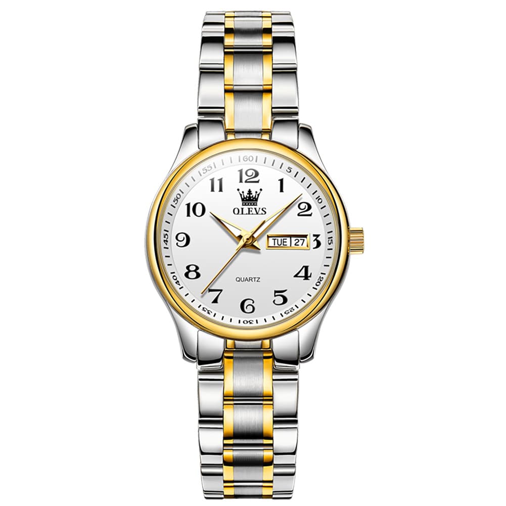 OLEVS Men and Women Couple Watch Stainless Steel Quartz Day Date Arabic Numerals 5567