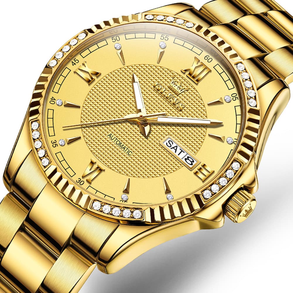 OLEVS 6676 Diamond Bezel Automatic Steel Watch for Men