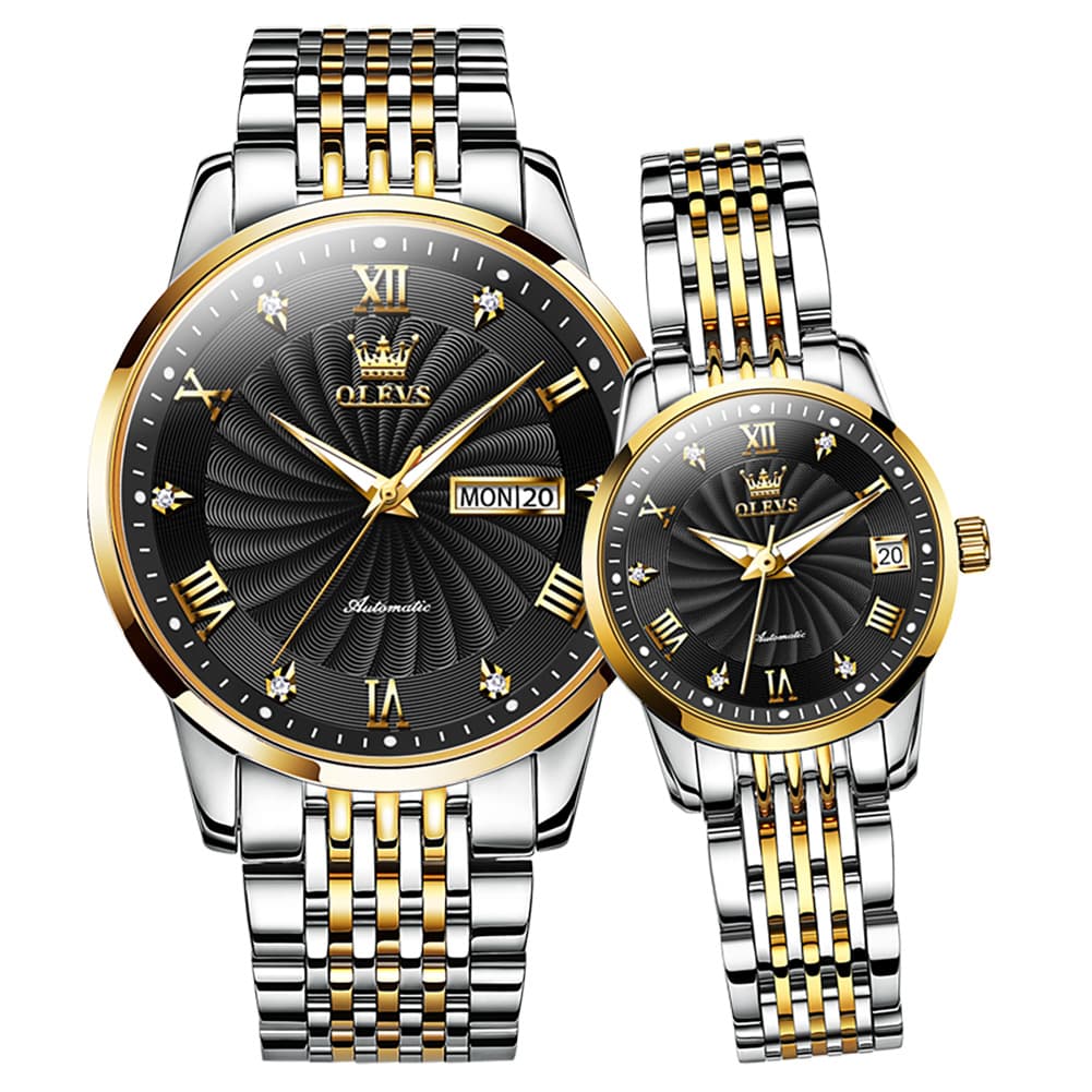 OLEVS 6630 Sunburst Mechanical Couple Watches Set