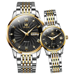 OLEVS 6630 Sunburst Mechanical Couple Watches Set