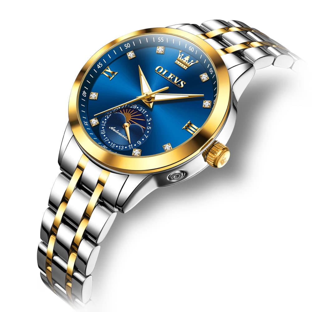 OLEVS 7041 Solid Steel Moon Phase Automatic Watch For Women