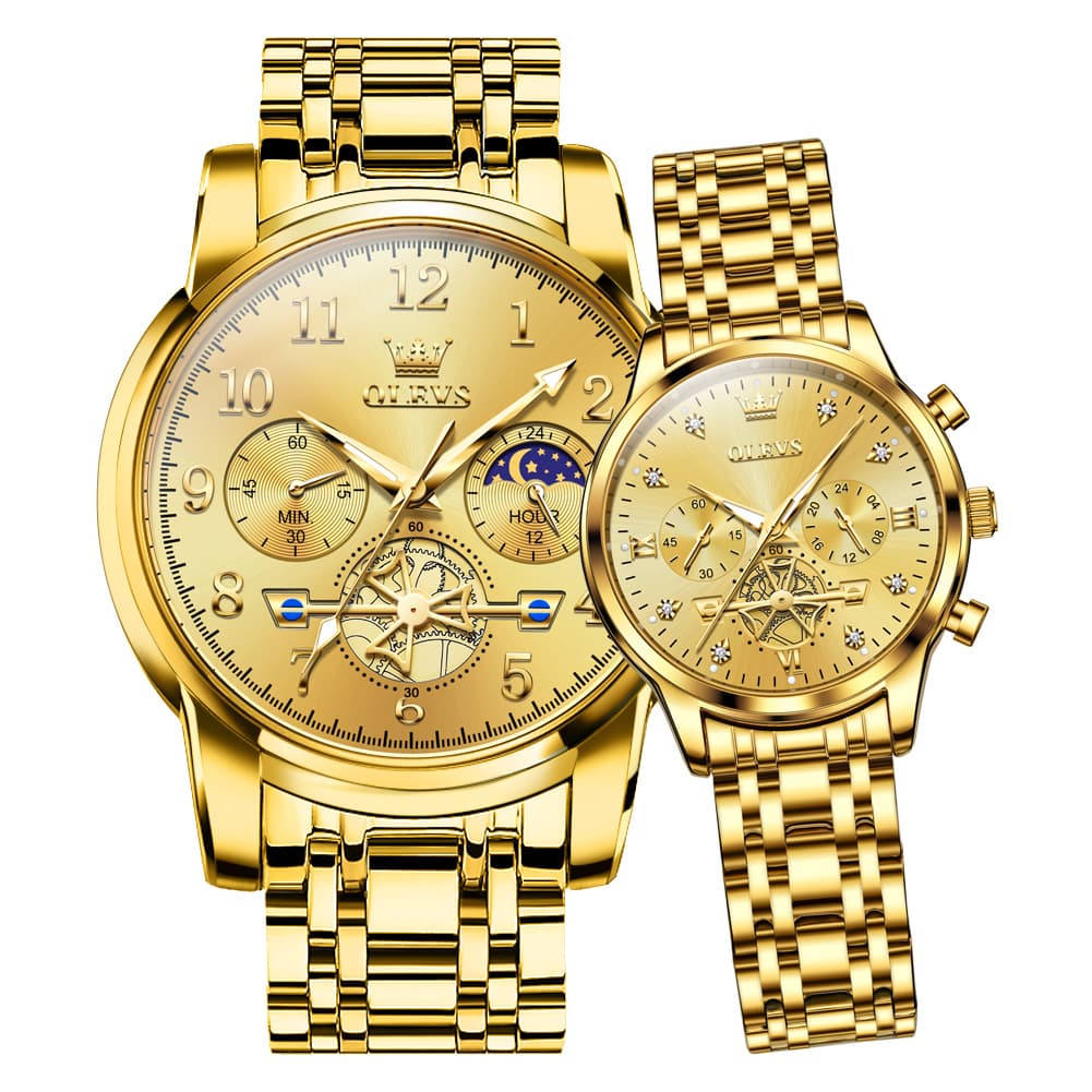 OLEVS 2900 Classic Chronograph Couples Watch Set Men Women