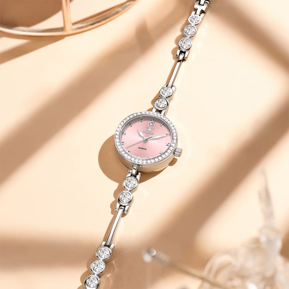 OLEVS 5670 Crystal Bracelet Watch Dainty Bangle Zircon Bezel Quartz Jewelry Timepiece for Women