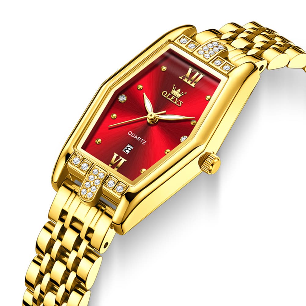 OLEVS 3699 Tonneau Geometric Crystal Womens Dress Watch