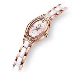 OLEVS Oval Ceramic Bracelet Diamond Watch 7131 for Women