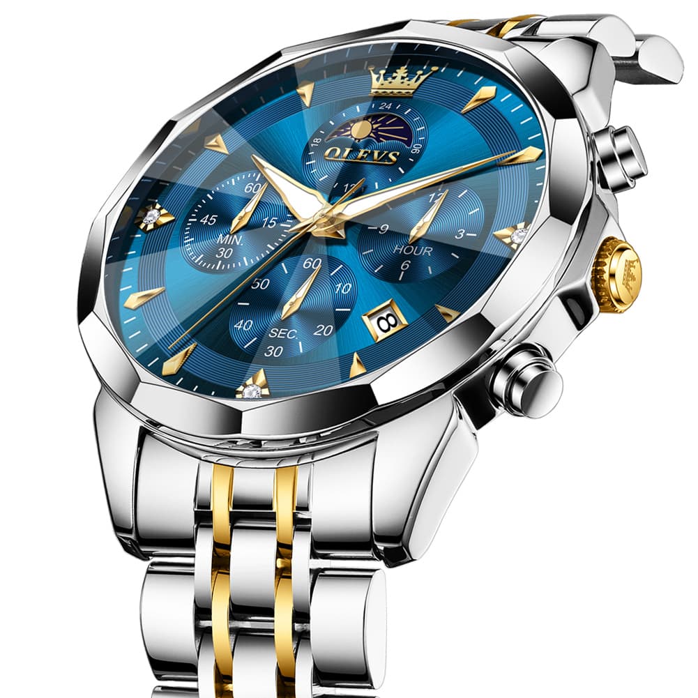 OLEVS 3673 Quartz 3D Rhombic Mirror Chronograph Watch For Men