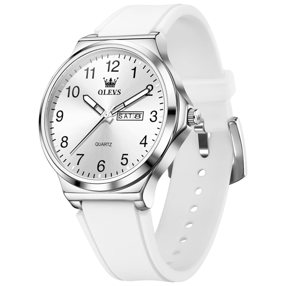 OLEVS 5647 Ultra Thin Day Date Quartz Watch Silicone Strap Casual Timepiece for Men and Women