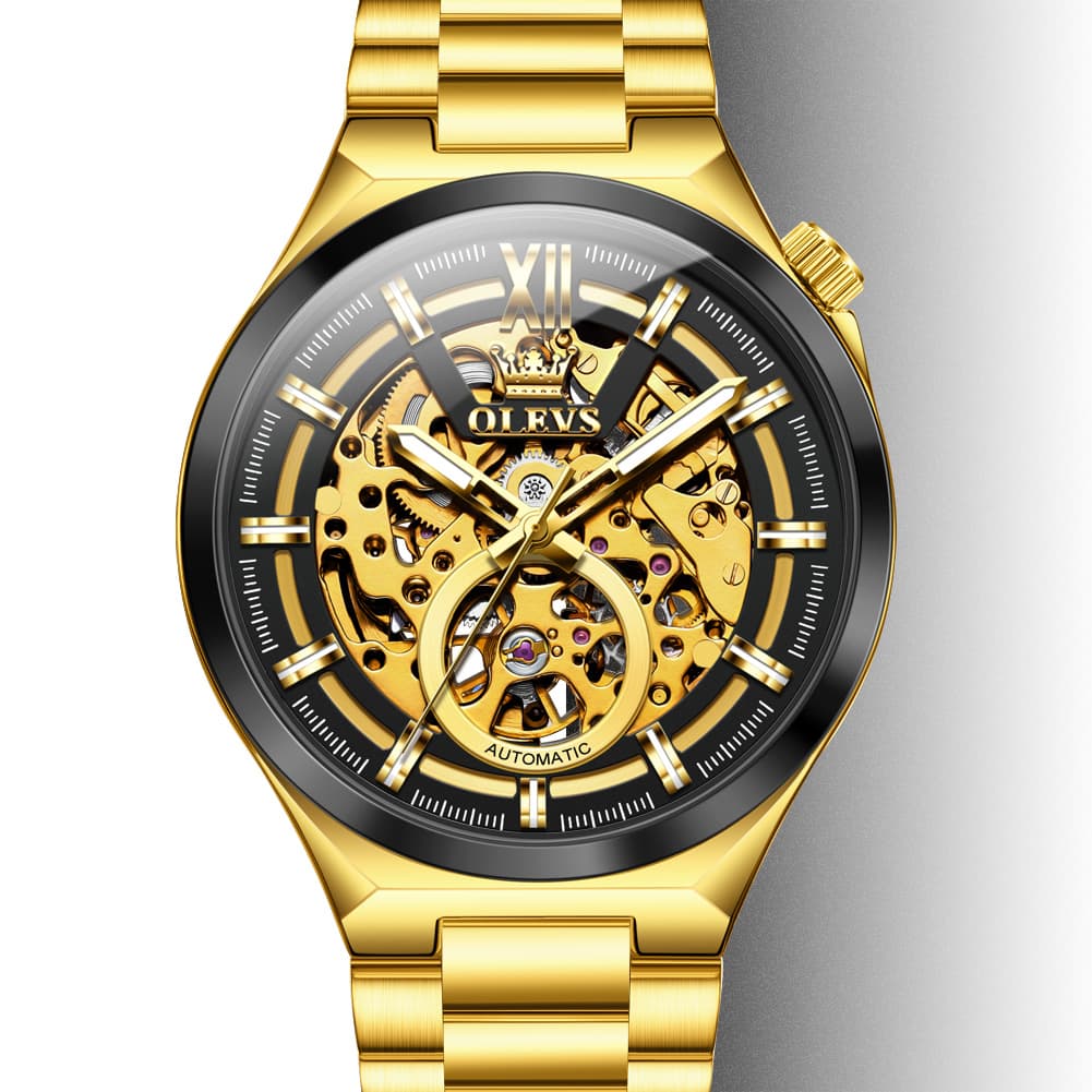 OLEVS 6722 Integrated Geometry Full Skeleton Mechanical Watch For Men