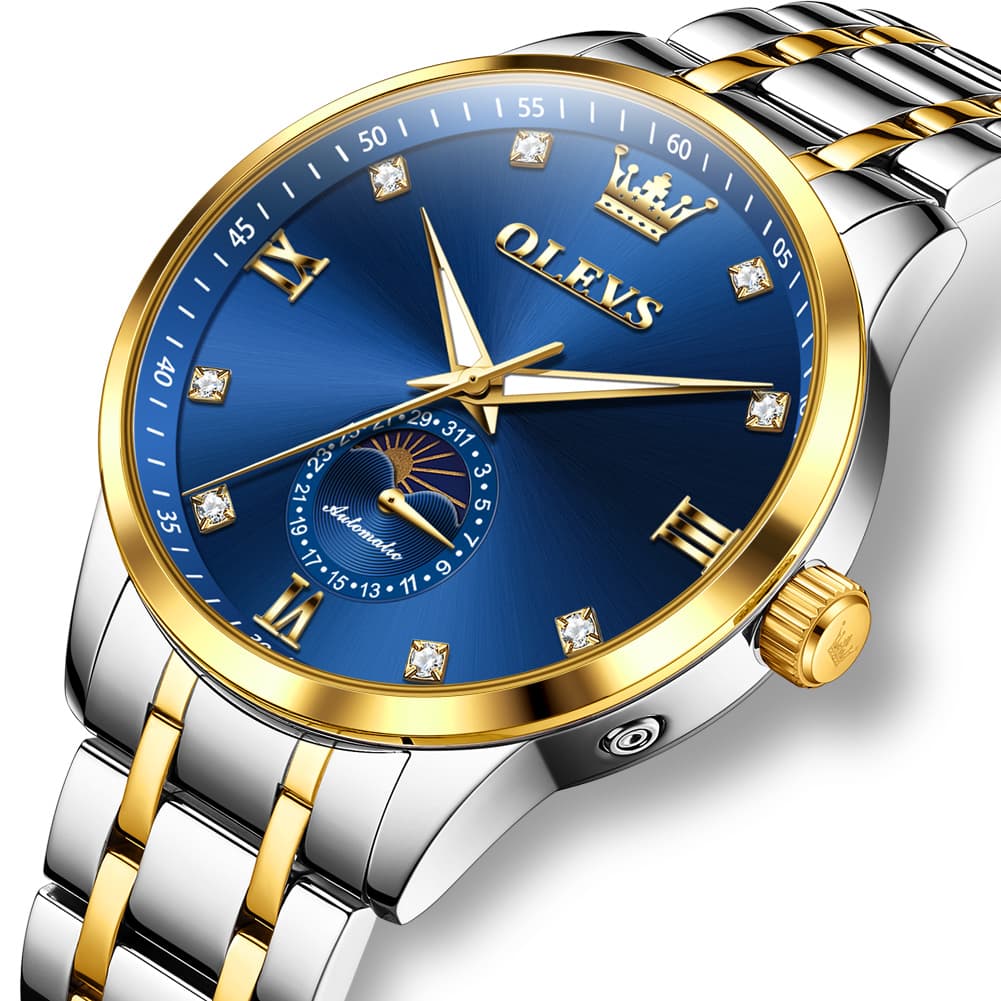 OLEVS 7041 Solid Steel Moon Phase Automatic Watch For Men