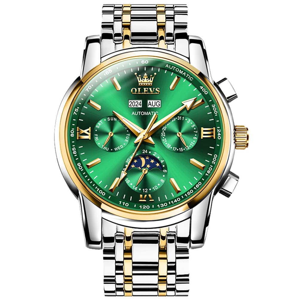 OLEVS 6633 Stainless Steel Mechanical Moon Phase Watch for Men