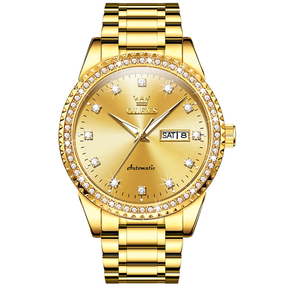 OLEVS 7003 Diamond Bezel Day Date Mechanical Watch for Men
